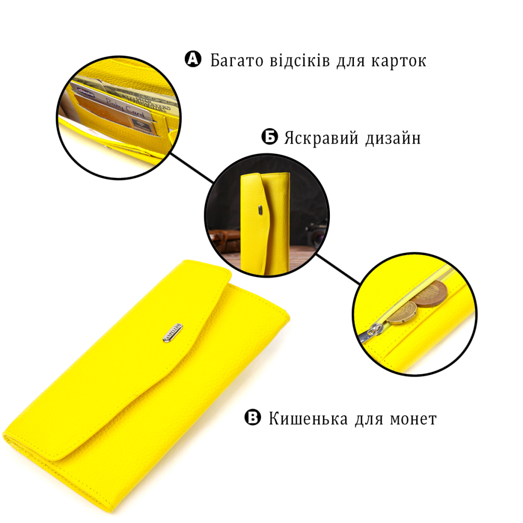 Портмоне Canpellini З натуральної шкіри флотар Жовте (21697) - зображення 4