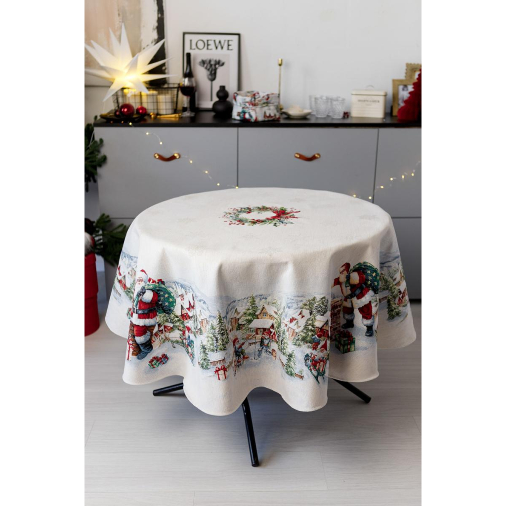 Скатертина Прованс гобеленова з велюром Снігова зима Dx136 см (037480) - зображення 3