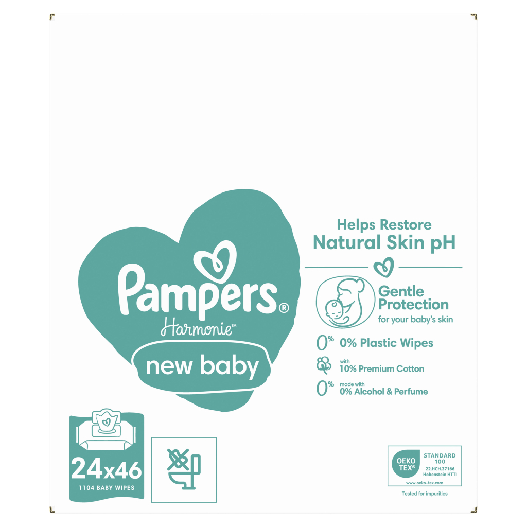 Дитячі вологі серветки Pampers Harmonie New baby 24 пачки х 46 шт (8006540815953) - зображення 2