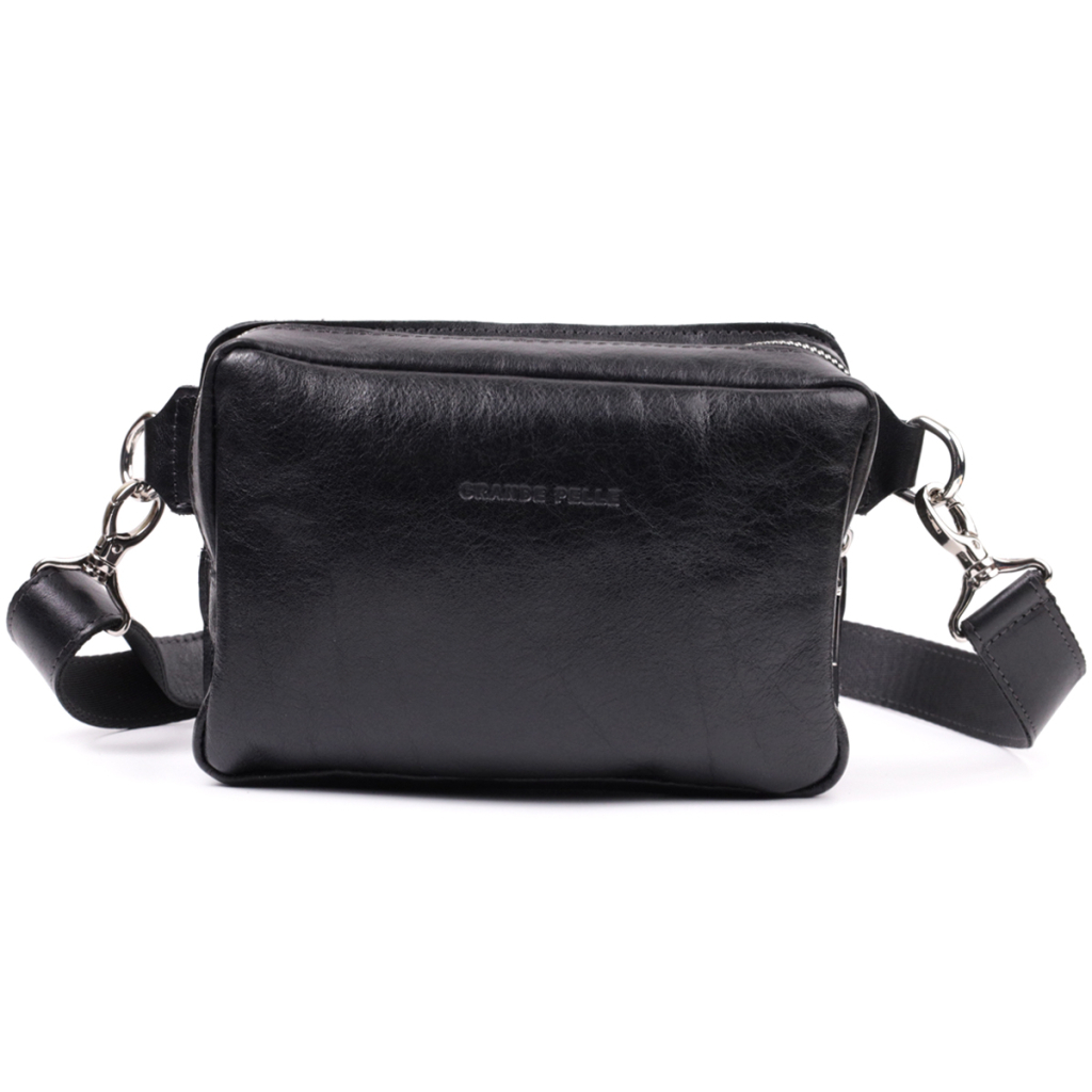 Сумка Grande Pelle Бананка з натуральної шкіри Чорна (22576) - зображення 12