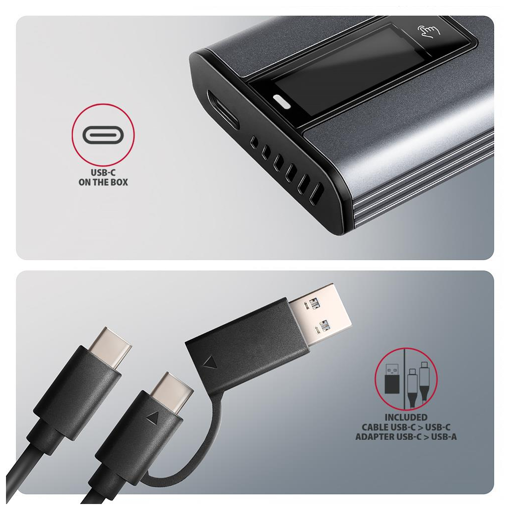 Кишеня зовнішня AXAGON USB-C 10Gbps metal box with info display for M.2 NVMe & SATA SSD (EEM2-SD2) - зображення 5