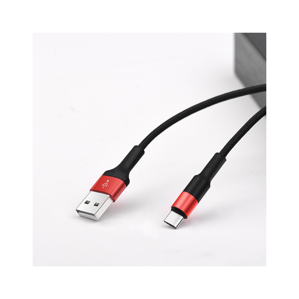 Дата кабель USB 2.0 AM to USB-C 1.0m 2A 18W nylon X26 black+red HOCO (6957531080251) - зображення 4