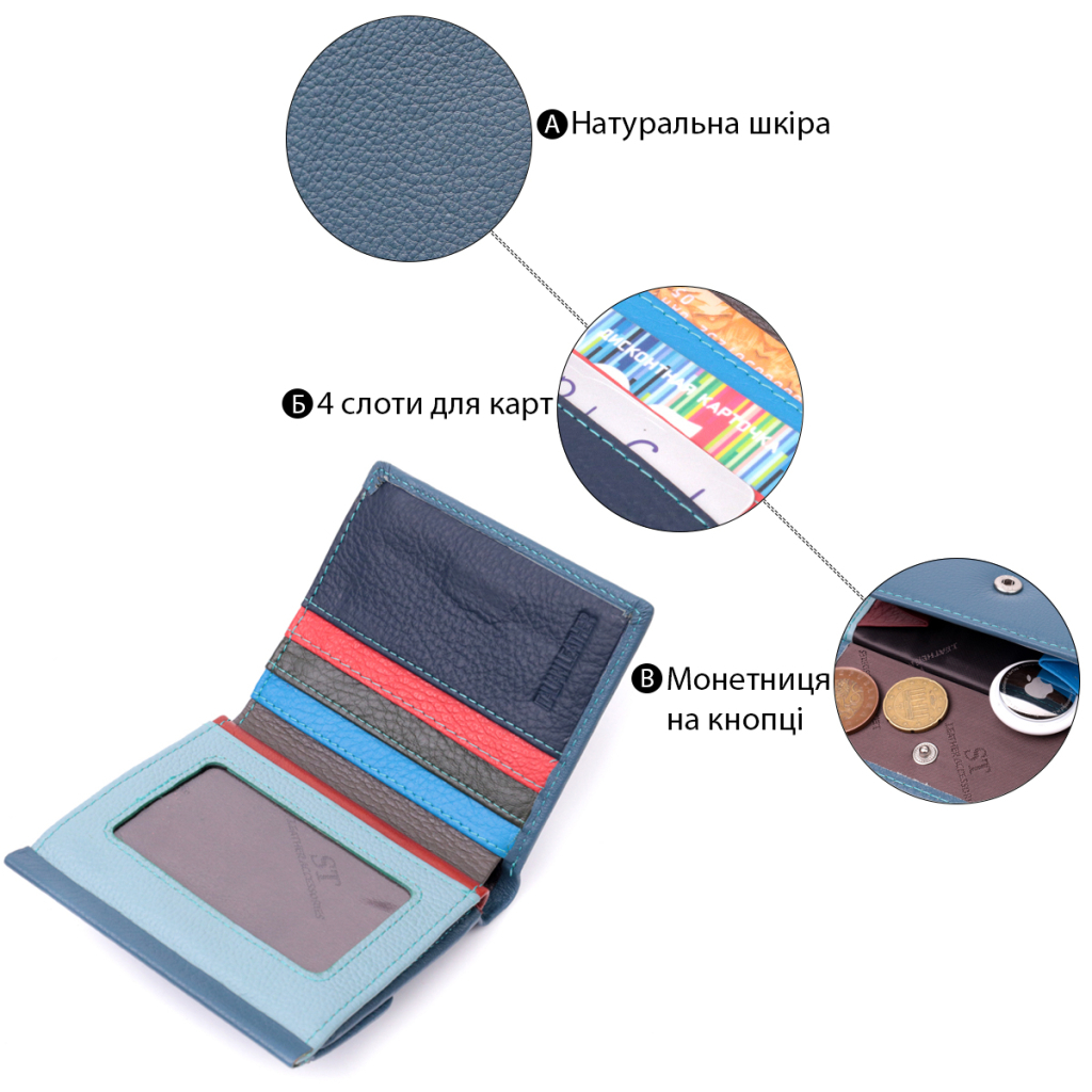 Гаманець ST Leather З натуральної шкіри Бірюзовий (19497) - зображення 4