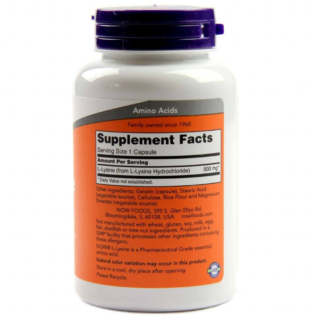 Амінокислота Now Foods L-Лізин, L-Lysin, 500 мг, 100 вегетаріанських капсул (NF0110) - зображення 2
