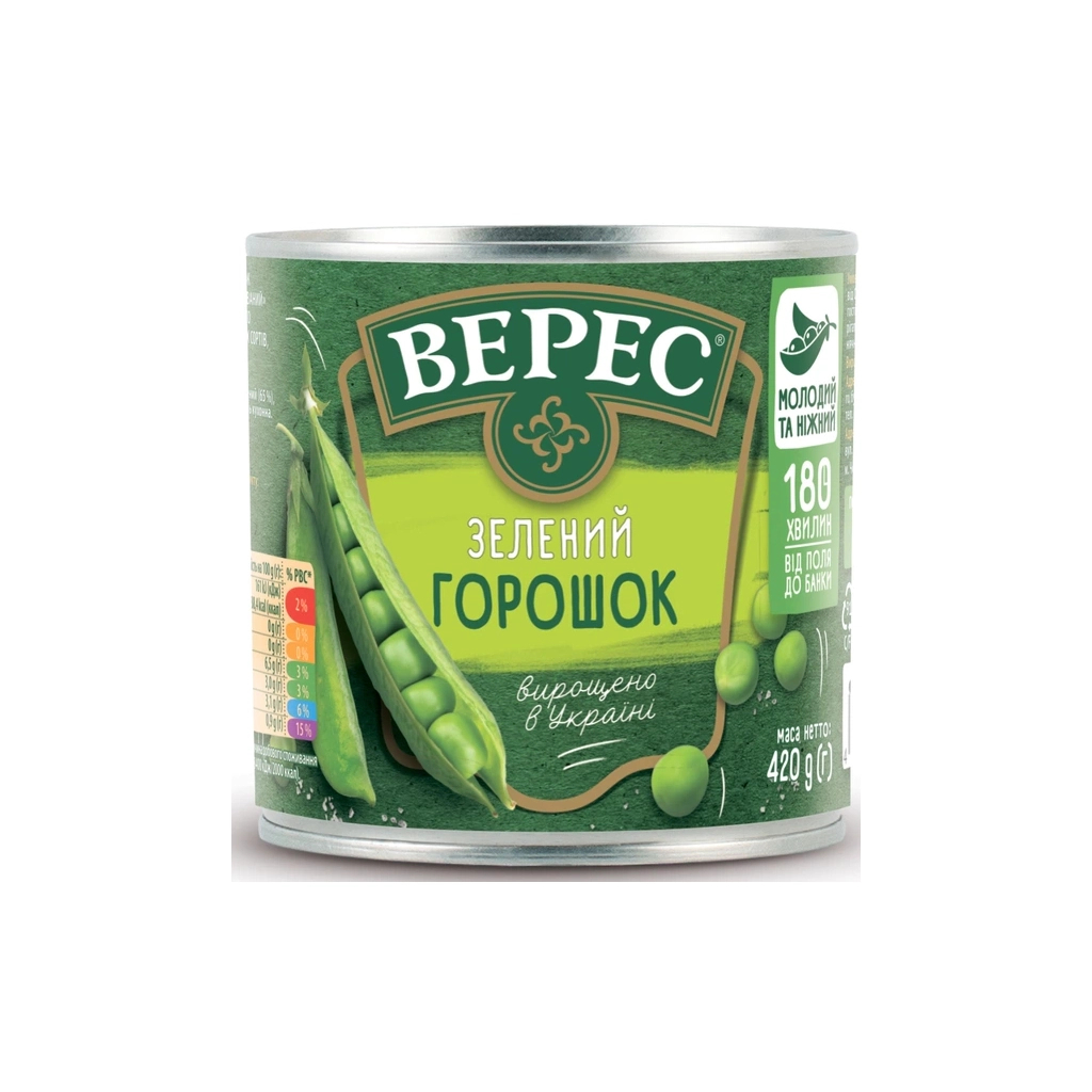 Овочева консервація Верес Горошок зелений 420 г (4823105405817) - picture 1