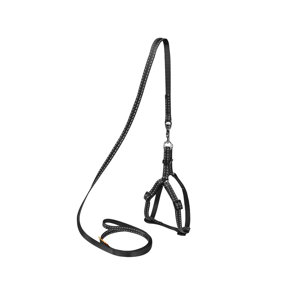 Шлея для собак Dog Extreme з нейлону регульована з повідцем Ш 15 мм В:40-55 см чорна (07031) - зображення 2