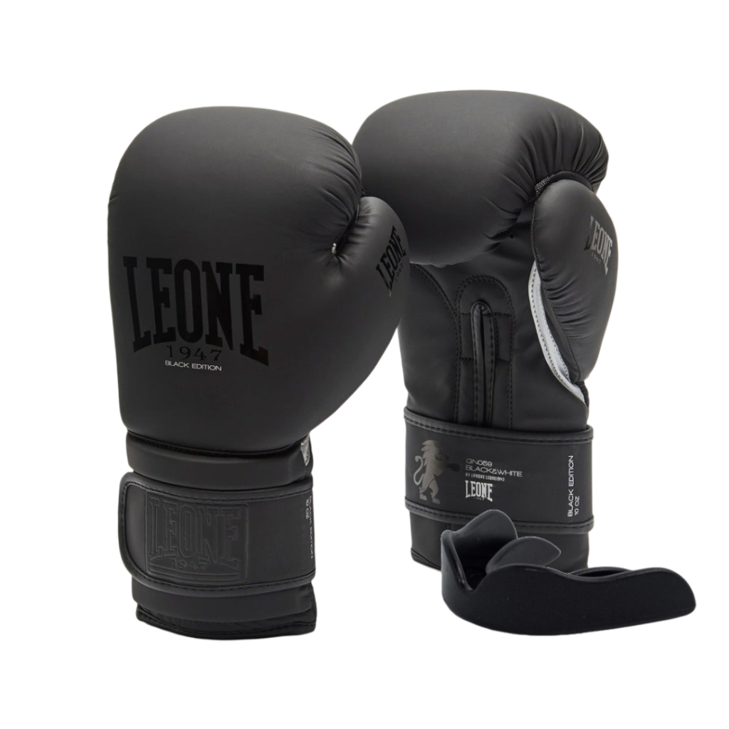 Боксерські рукавички Leone GN059 Black/White 14 унцій (GN059_Bl/White_14oz) - зображення 1