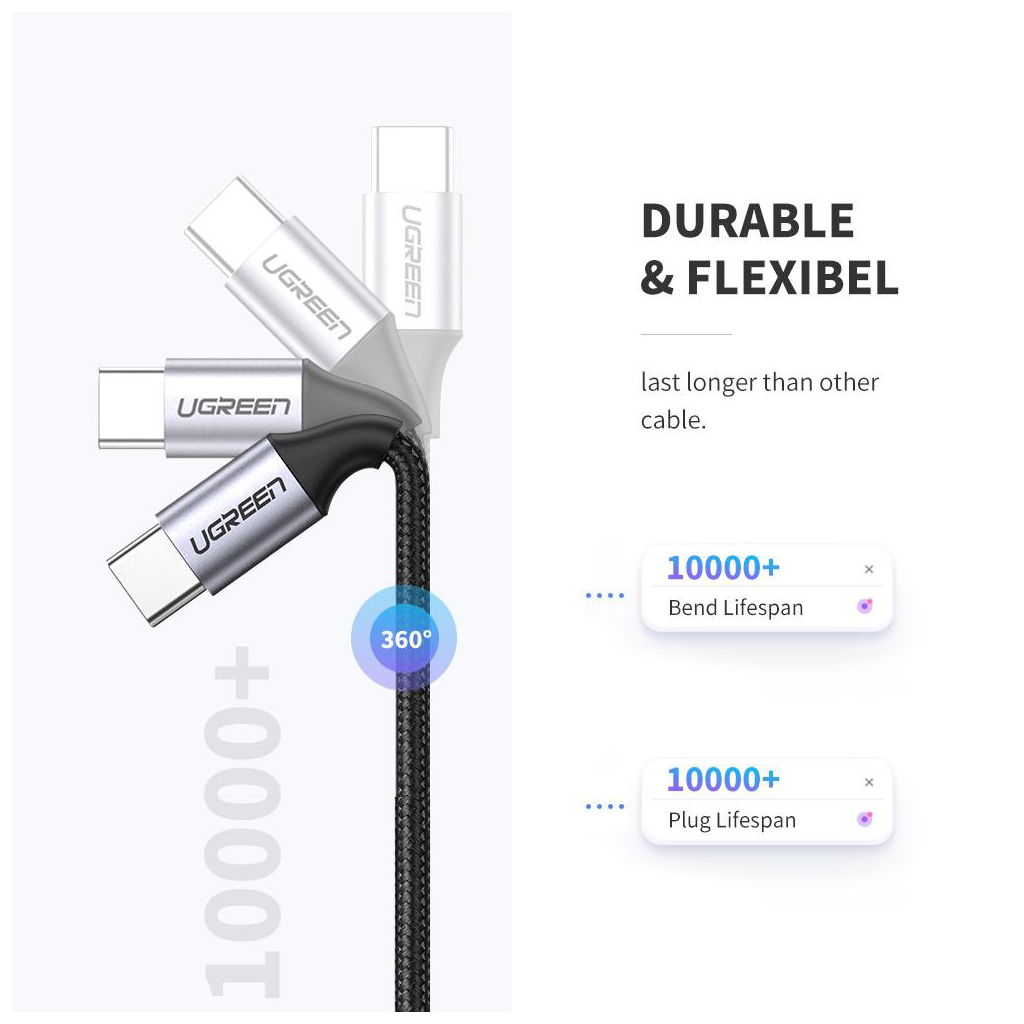 Дата кабель USB-C to USB-C 0.5m 3A 60W US261 black/gray Ugreen (50149) - зображення 5