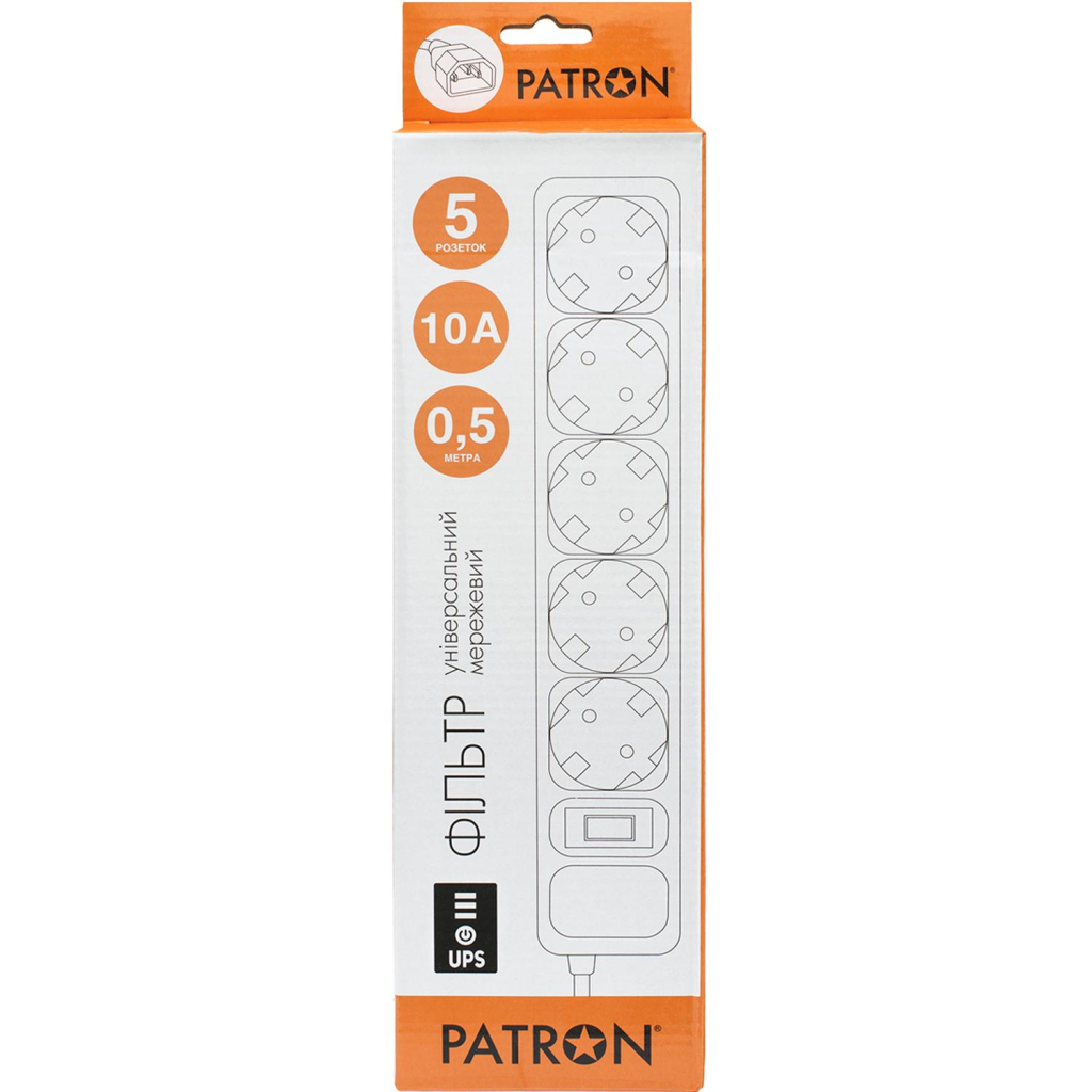 Мережевий фільтр живлення Patron 0.5 m3*1mm2 (SP-1052U) 5 розеток BLACK (EXT-PN-SP-1052U) - зображення 2