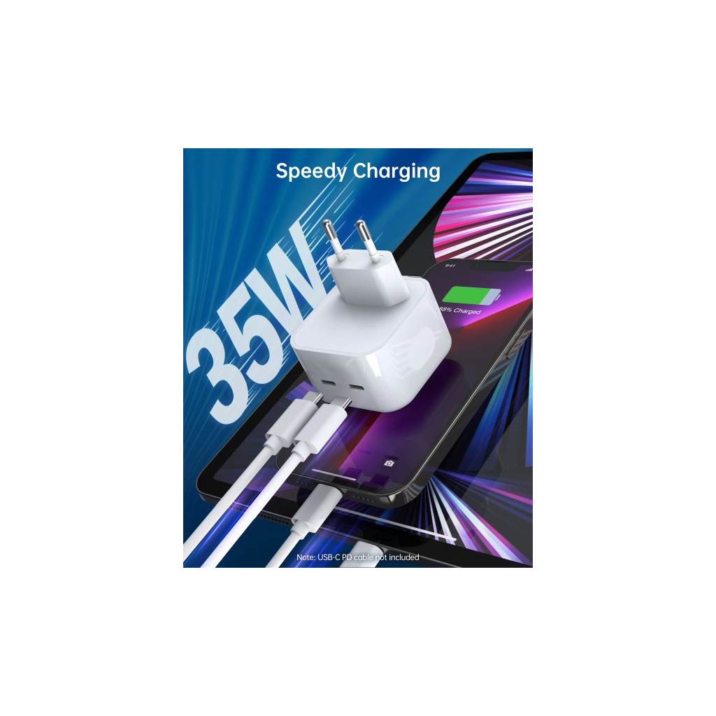 Зарядний пристрій Choetech 2xUSB-С 35W PD/QC (Q5008-EU-WH) - зображення 5