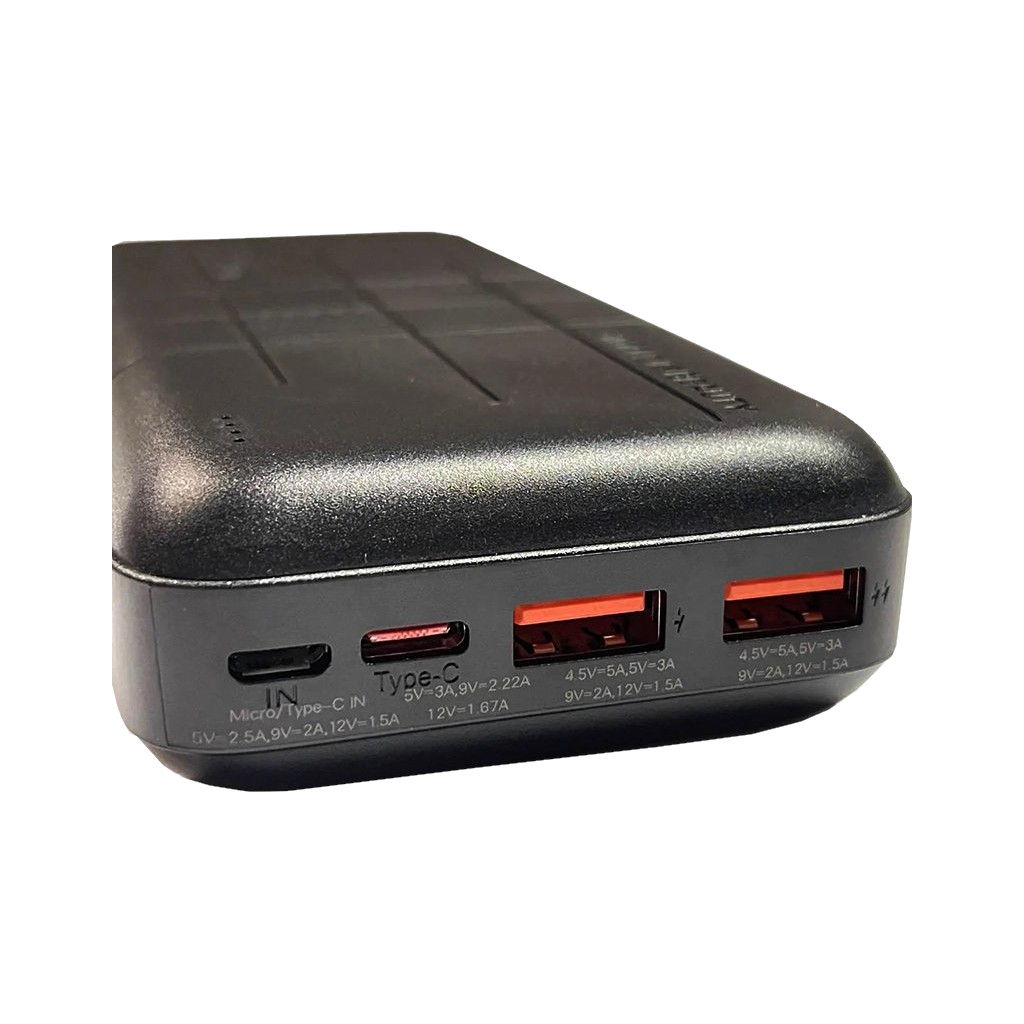 Батарея універсальна XO 20000mAh, PD/20W, QC3.0/22.5W, Input(Type-C,MicroUSB), Output(2*USB,Type-C), Black (PR188_Black) - зображення 4
