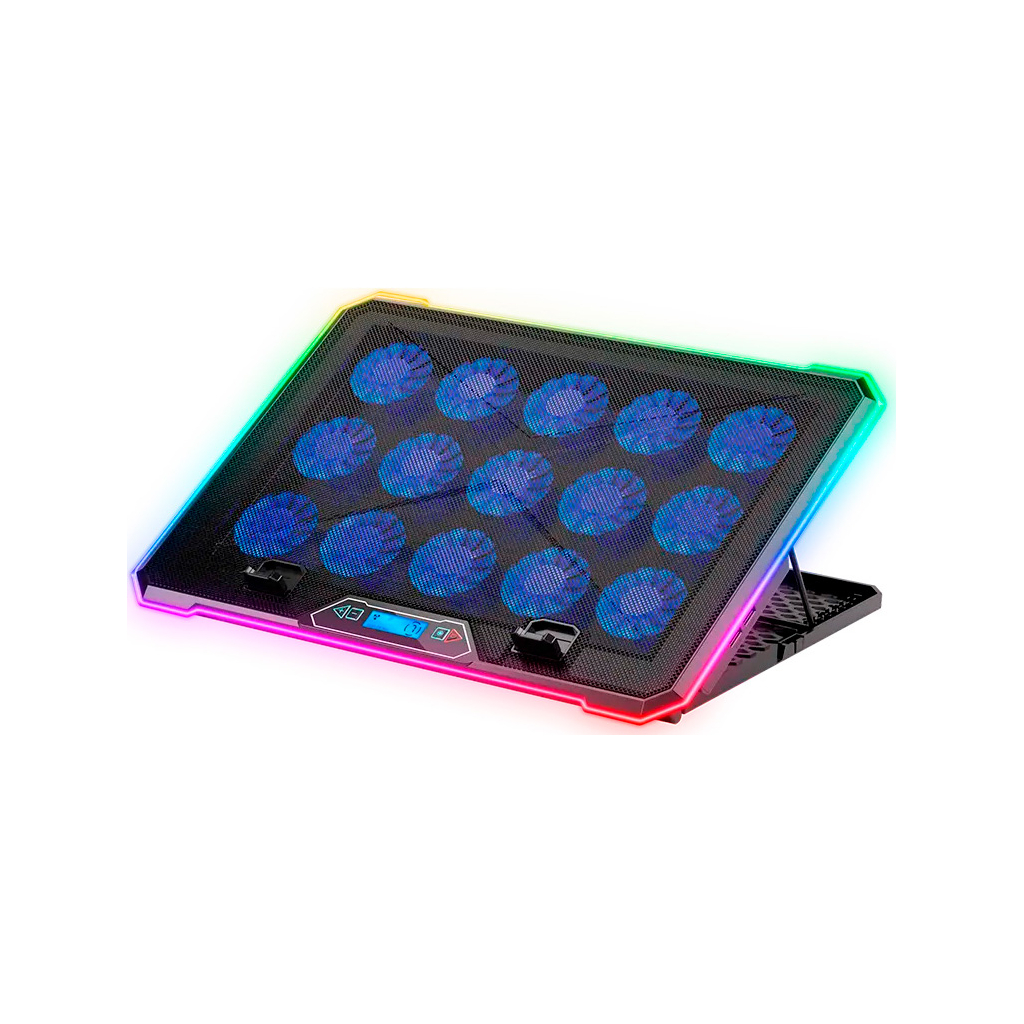 Підставка до ноутбука IceCoorel 10-19", 15*60mm 2550 RPM, 2*USB, + LCD, 415x296x28mm, RGB (K15D) - зображення 1