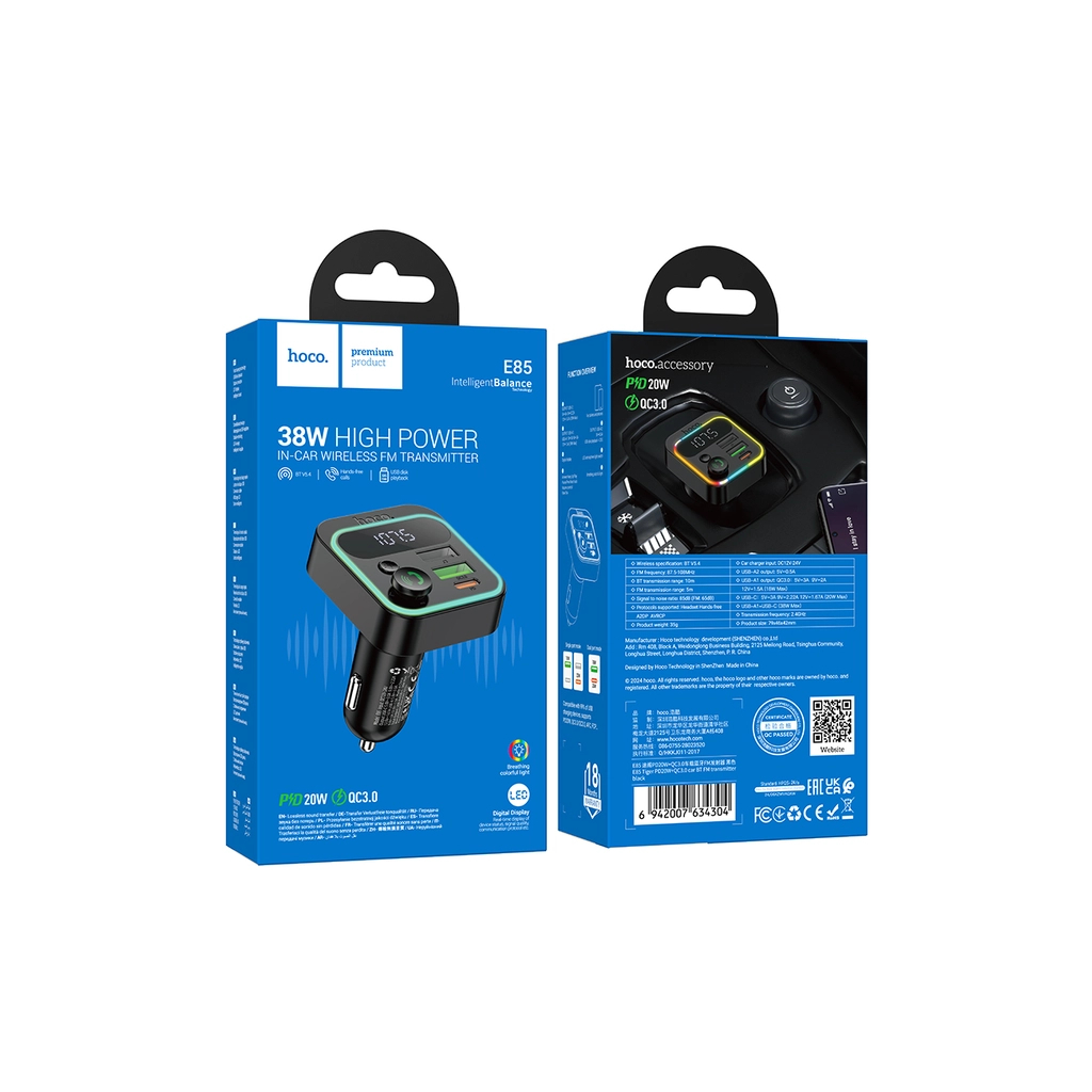 FM модулятор HOCO E85, Black, Box - изображение 2