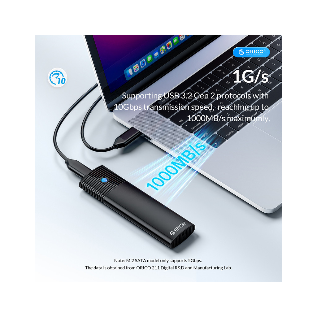 Кишеня зовнішня Orico USB3.2 Gen2 USB-C M.2 NVMe/NGFF(SATA) Dual Protocol SSD (HC380503) - зображення 3
