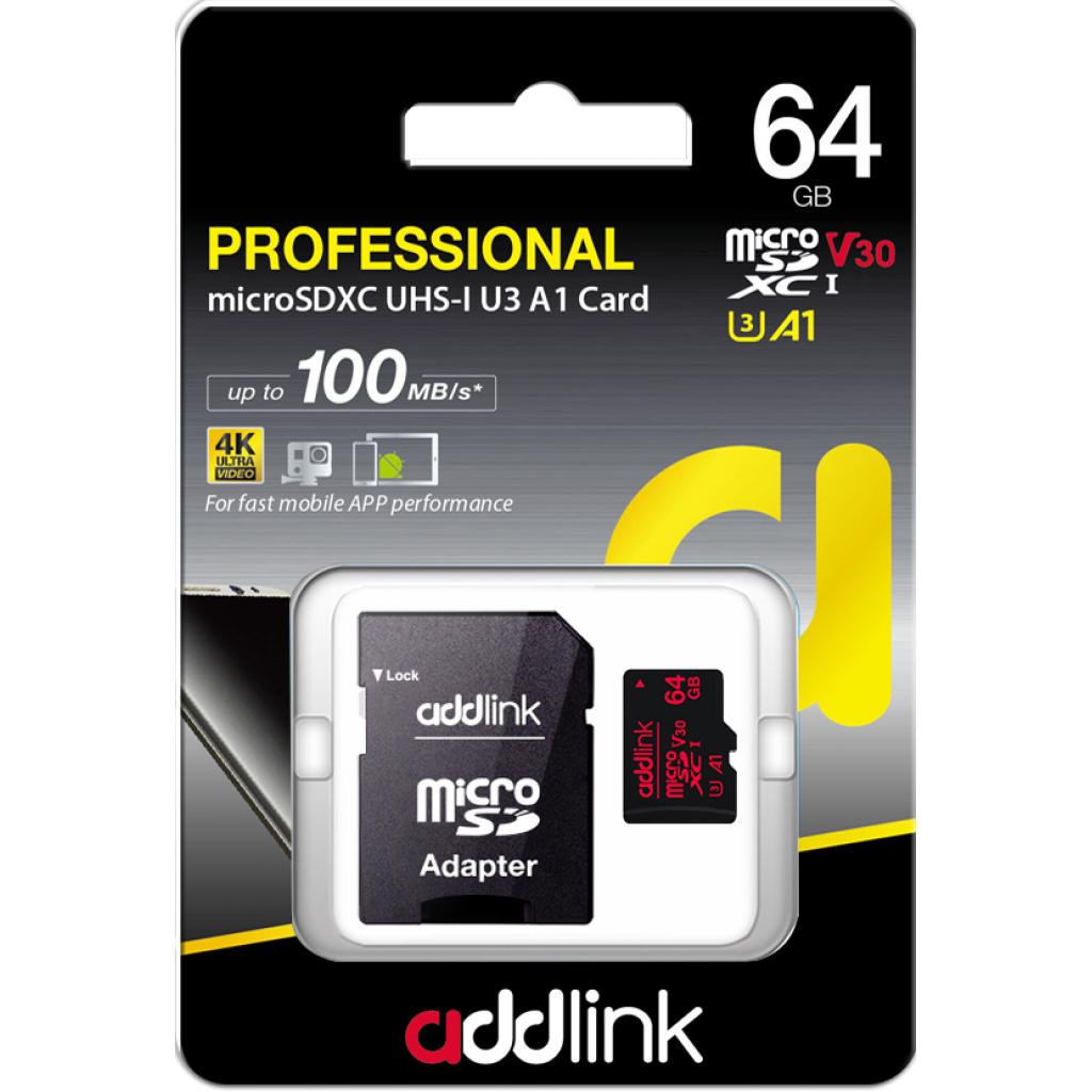 Карта пам'яті AddLink 64GB microSDXC class 10 UHS-I V30 U3 A1 (ad64GBMSXU3A) - зображення 2