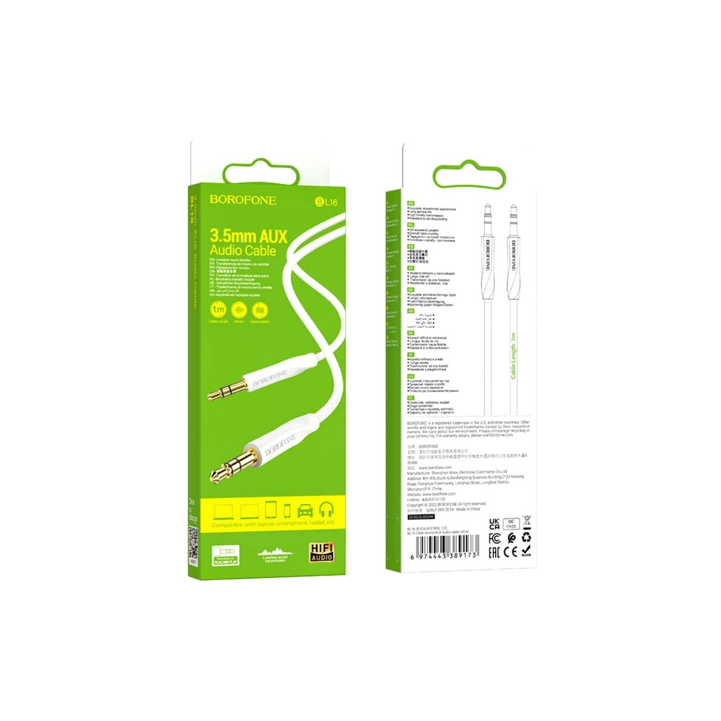 Кабель мультимедійний 3.5mm M to 3.5mm M 16 white BOROFONE (6974443389173) - зображення 3