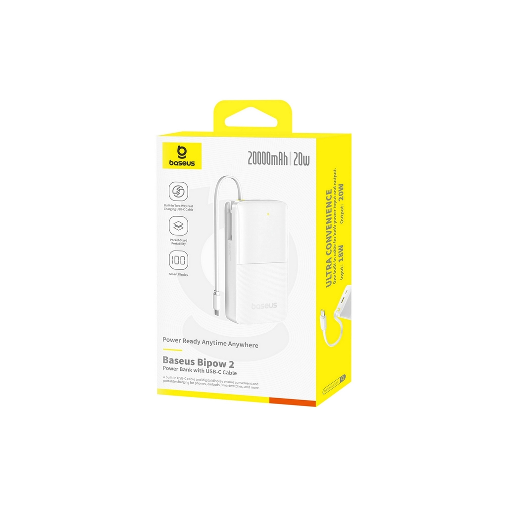 Батарея універсальна Baseus Bipow 2 20000mAh 20W with USB-C cable white (P10077101213-01) - зображення 8