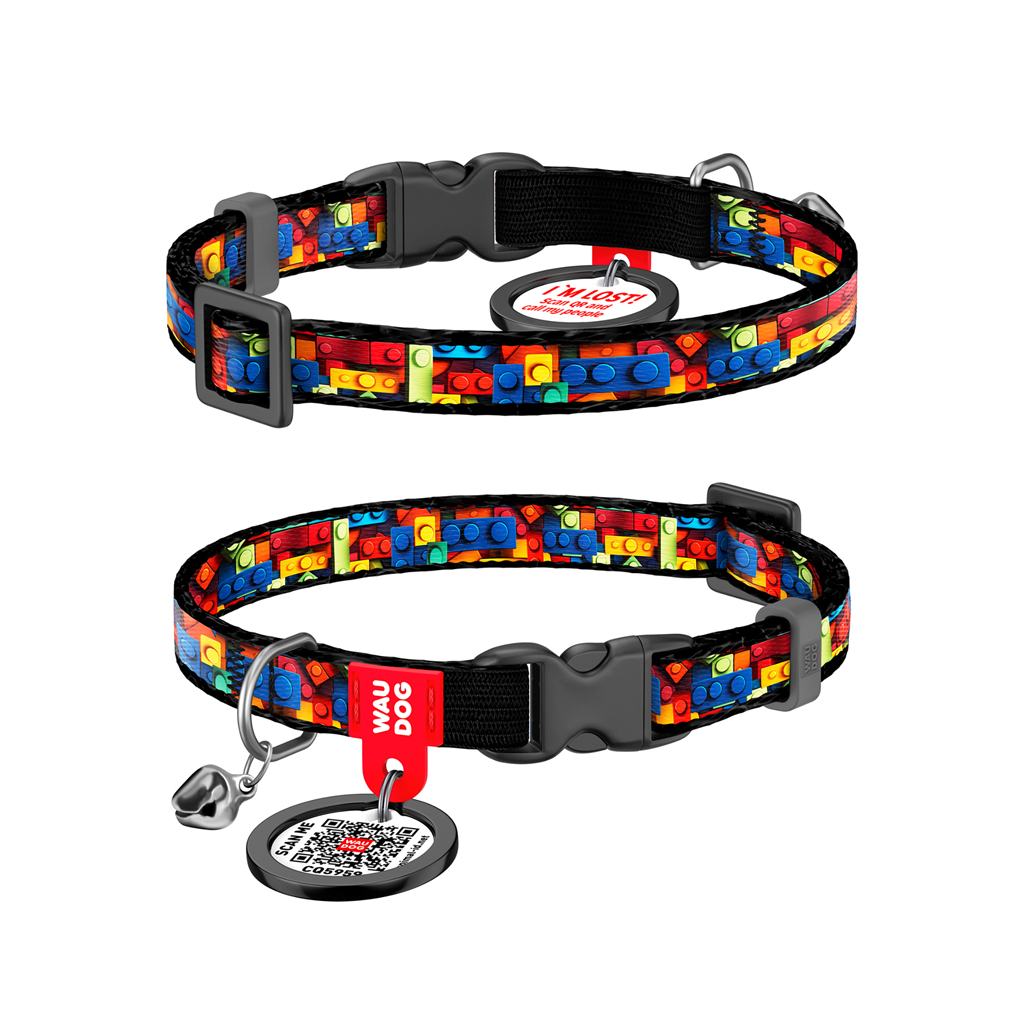 Нашийник для тварин WAUDOG Nylon з QR паспортом "Блоки" пластиковий фастекс XS 20-30 см (279-4056) - зображення 1