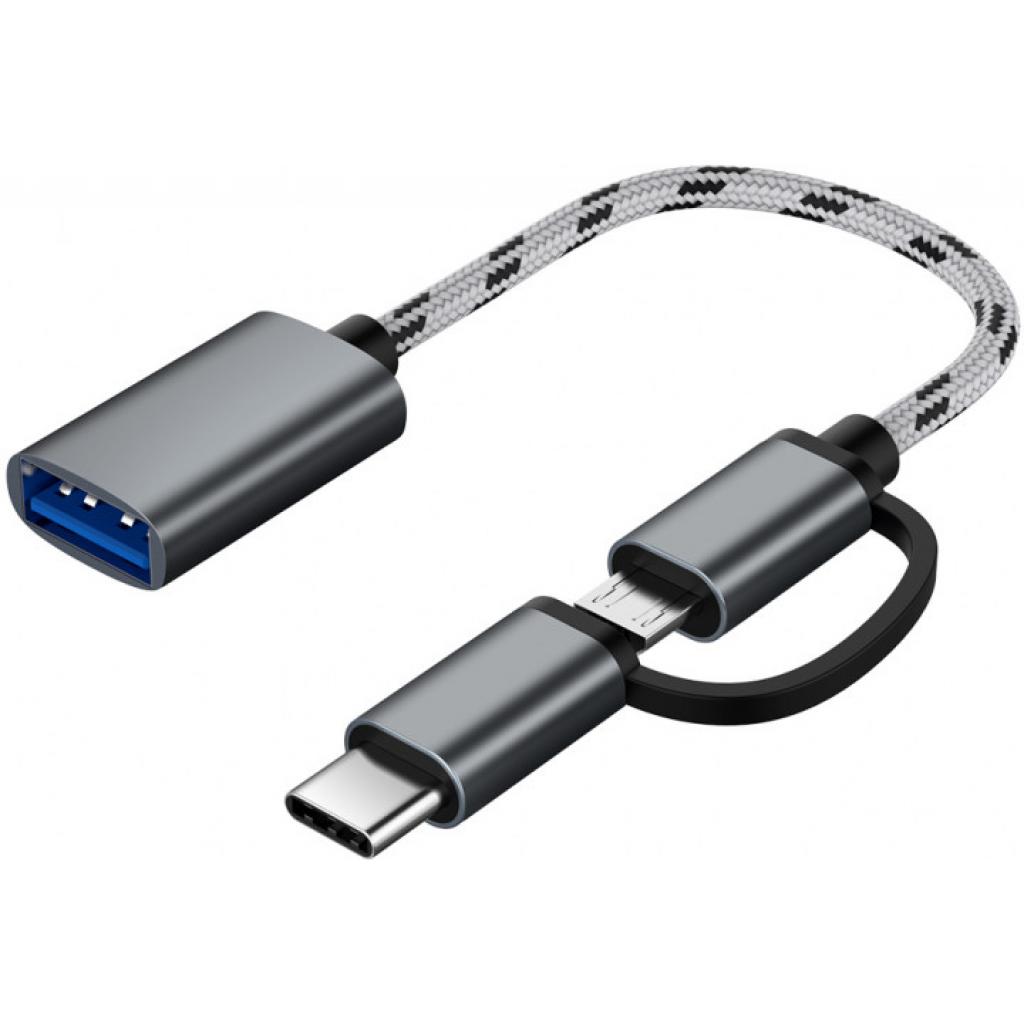 Перехідник OTG USB 2.0 AF to Micro 5P + USB-C 0.1m grey XoKo (AC-150-SPGR) - зображення 1