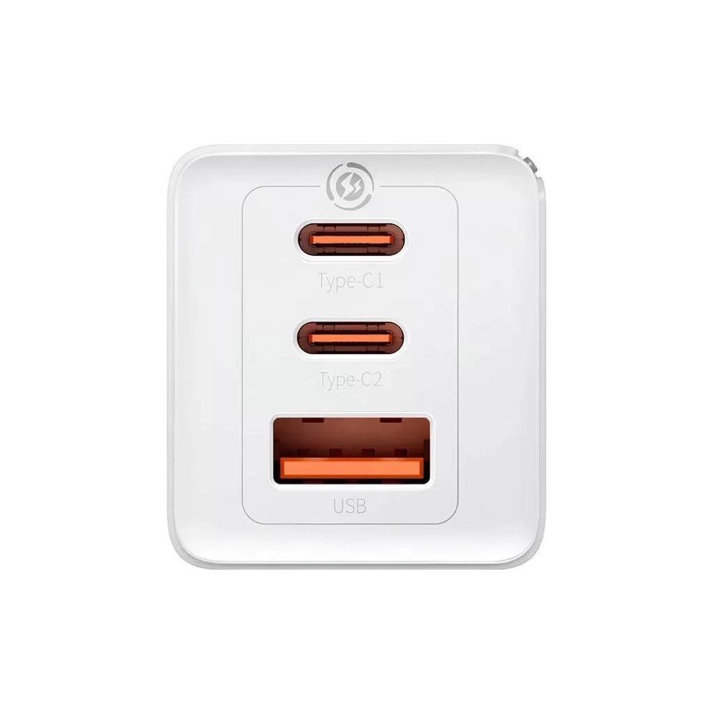 Зарядний пристрій Baseus 2xUSB-C 65W + 1xUSB GaN + cable USB-C to USB-C 100W 1.0m white (CCGP120202) - зображення 4