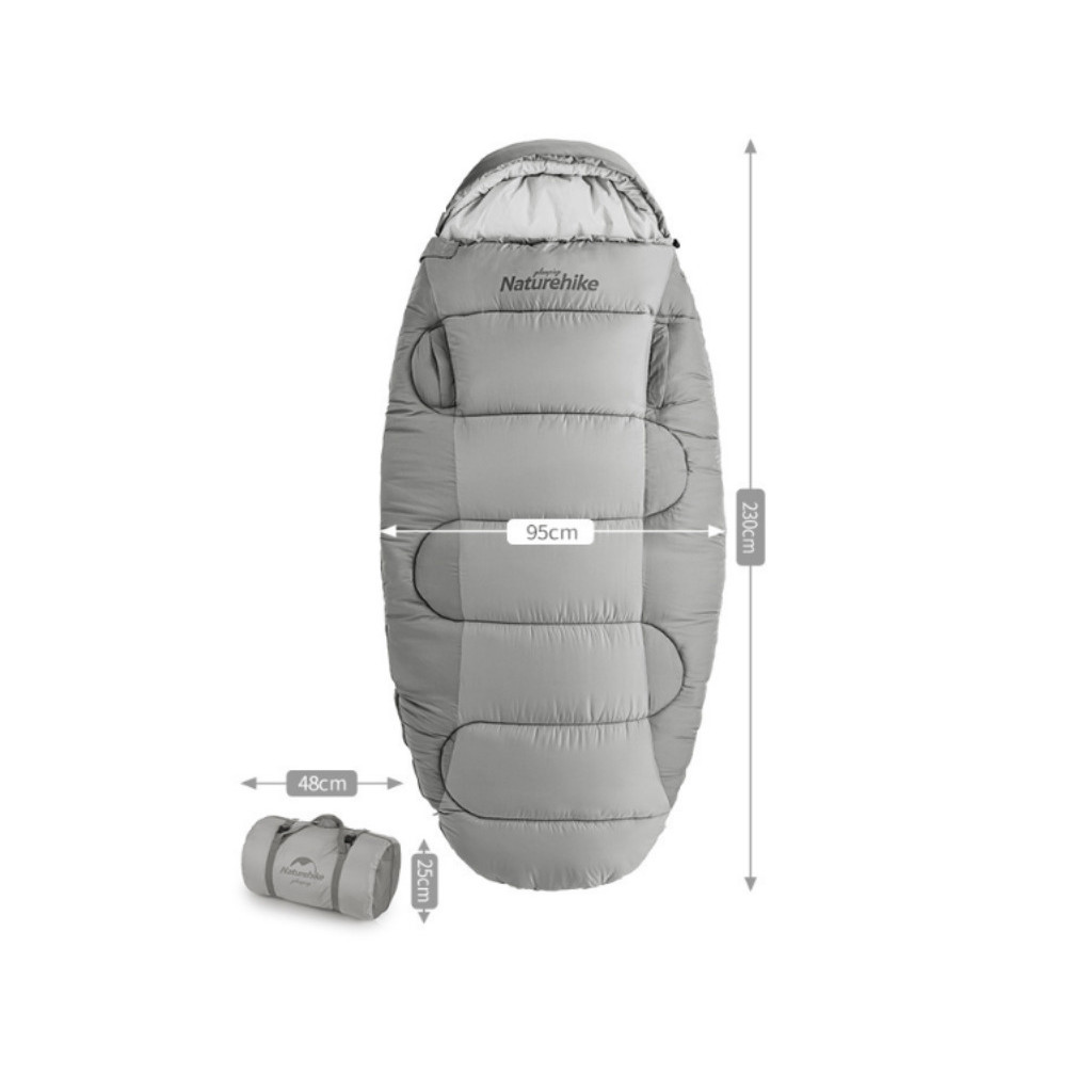 Спальний мішок Naturehike овальний PS200 NH20MSD03 правий, сірий (6927595775868) - зображення 2