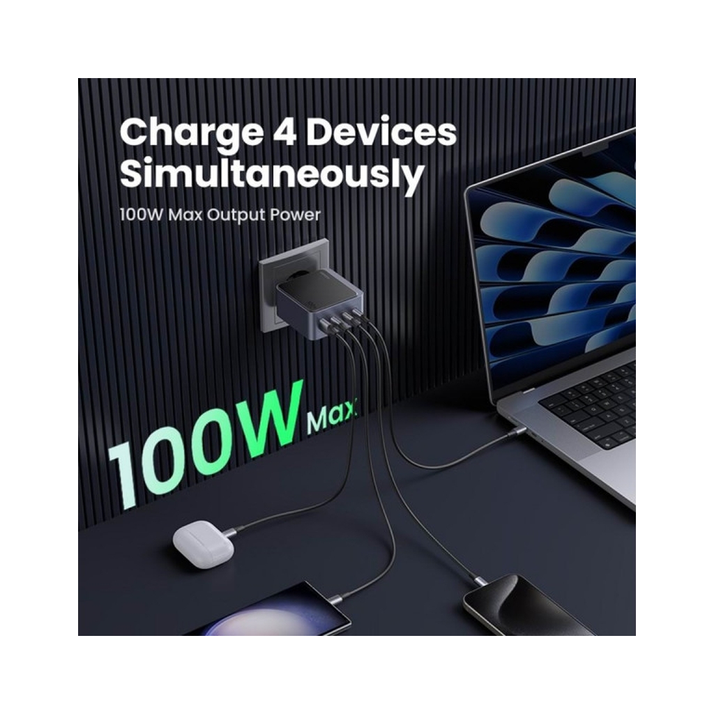 Зарядний пристрій Ugreen 4xUSB 100W (3xUSB-C+USB-A) Gan Nexode Fast Charger Grey X565 (35043) - зображення 3