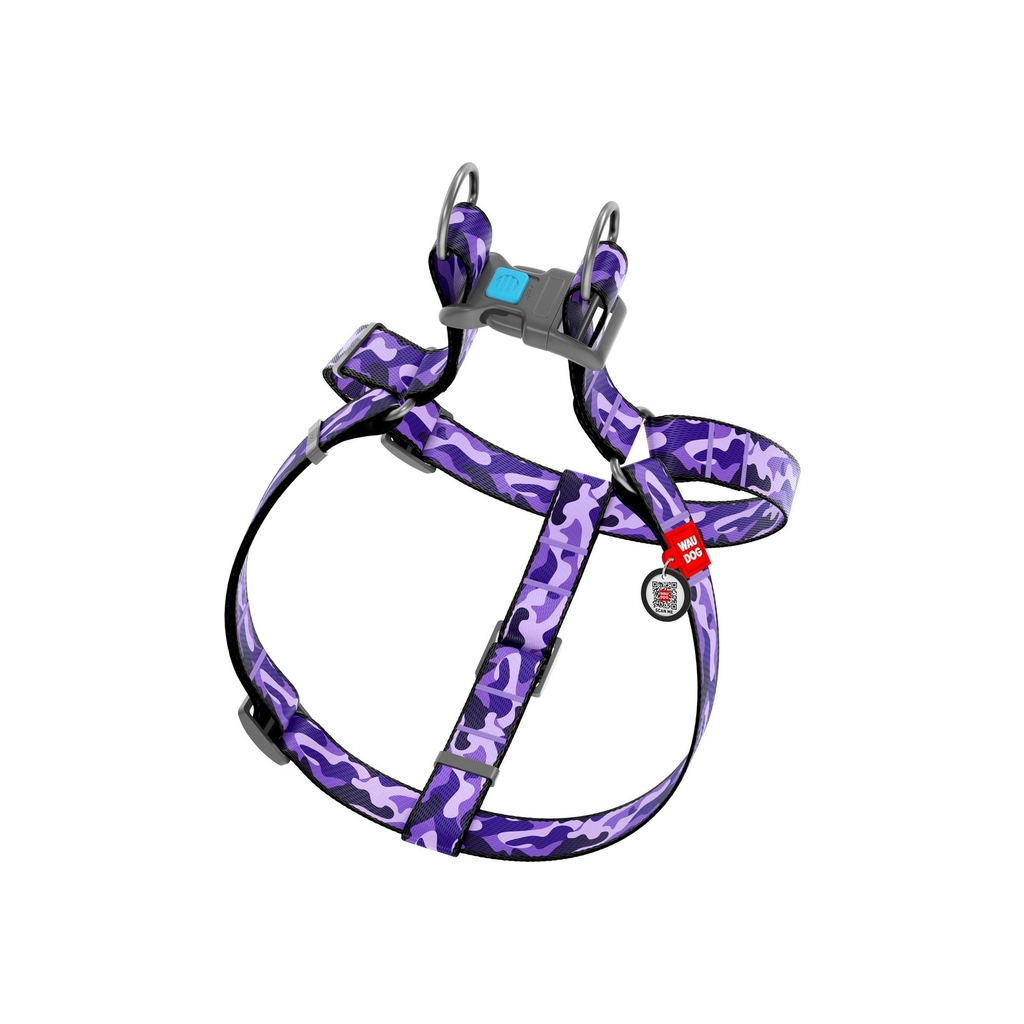 Шлея для собак WAUDOG Nylon з QR паспортом анатомічна "Фіолетовий камо" S (5001) - зображення 2