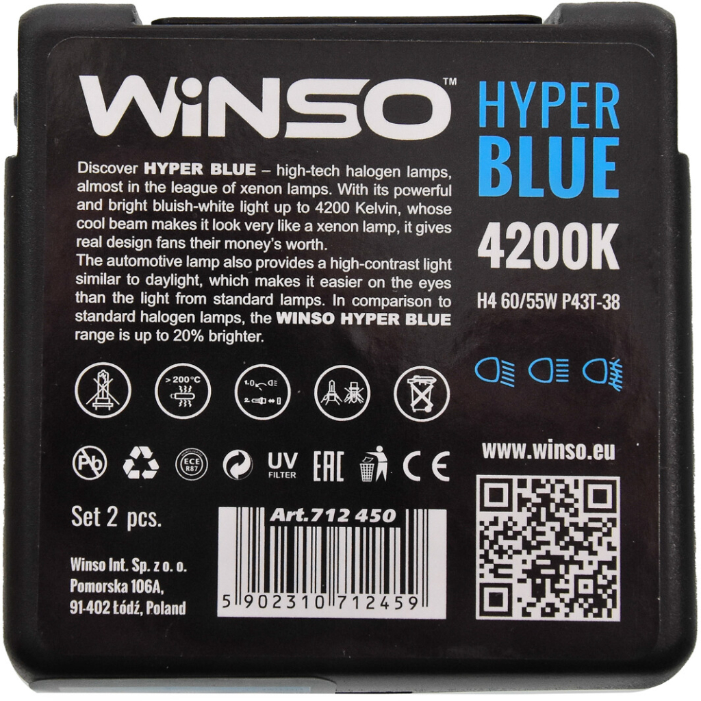 Автолампа WINSO H4 HYPER BLUE 4200K 60/55W (712450) - зображення 3