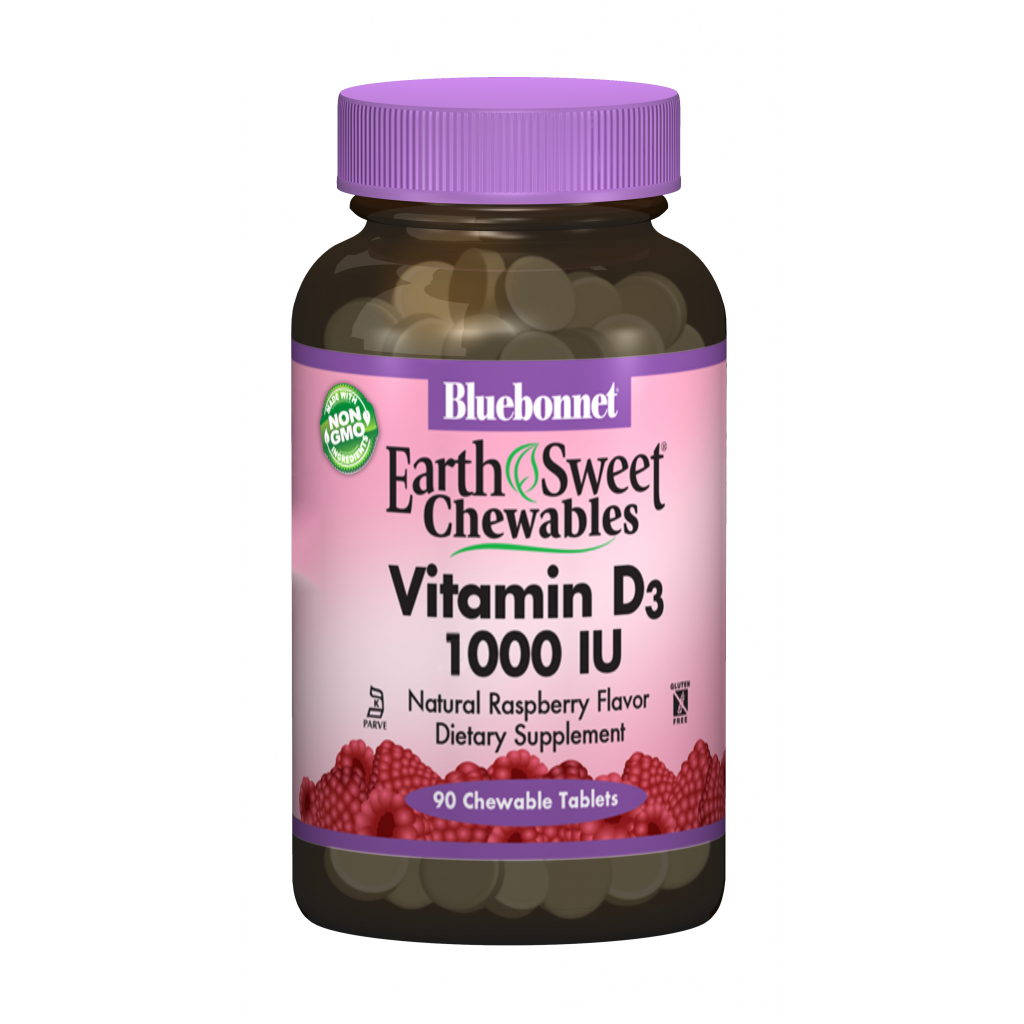 Вітамін Bluebonnet Nutrition Вітамін D3 1000IU, Смак Малини, Earth Sweet Chewables, 90 ж (BLB-00362) - зображення 1