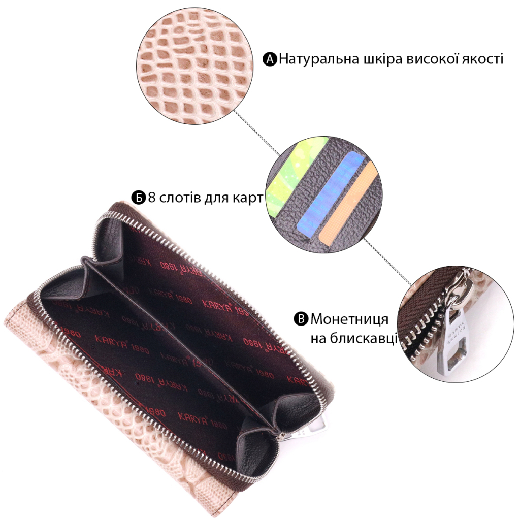 Портмоне Karya З лакованої фактурної шкіри Бежеве (21430) - зображення 4