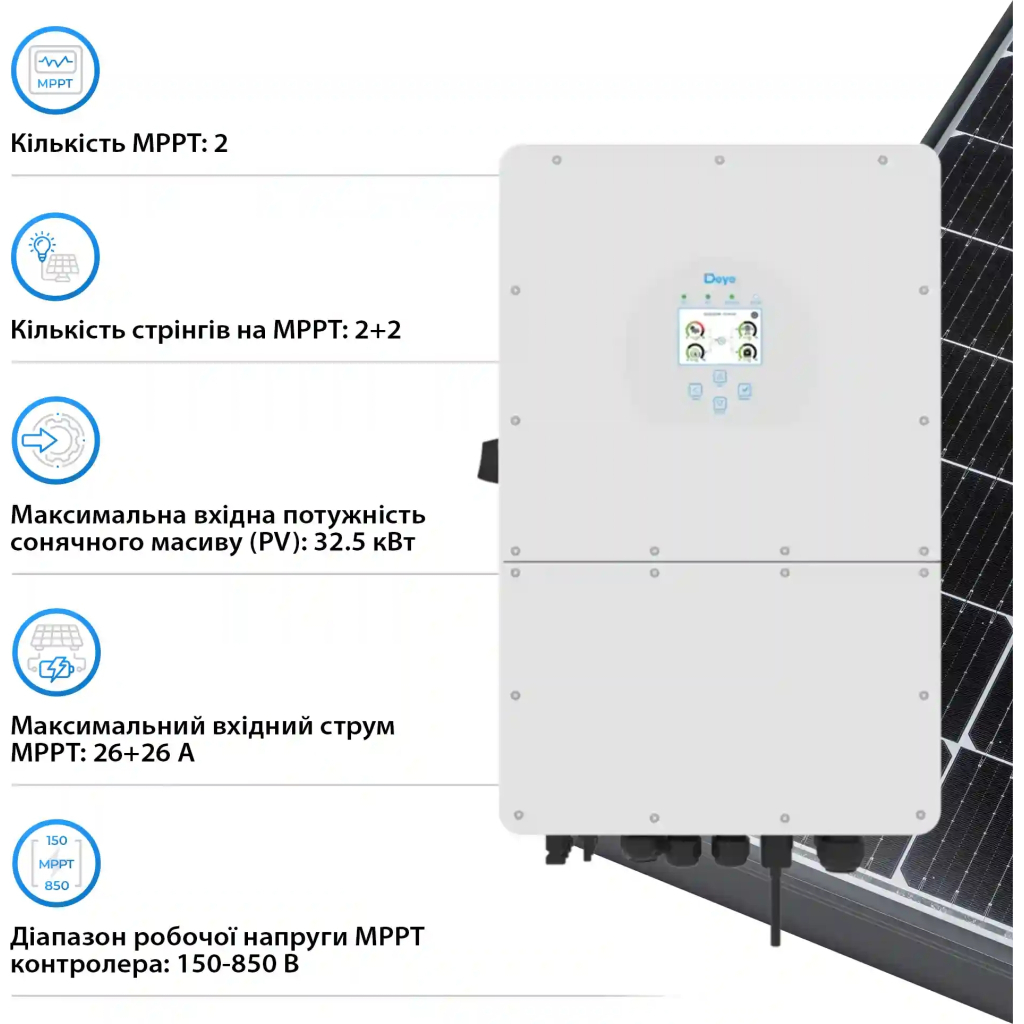 Сонячний інвертор Deye SUN-25K-SG01HP3-EU, 25кВт (SUN-25K-SG01HP3-EU) - изображение 4