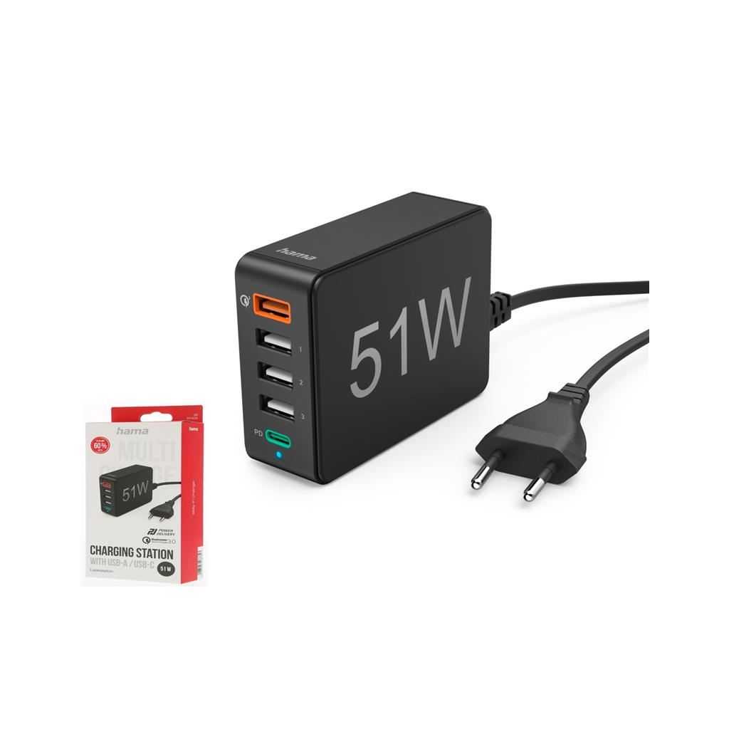Зарядний пристрій Hama 1xQC3.0, 3xUSB-A, 1xUSB-C PD 51W (00201630) - зображення 2