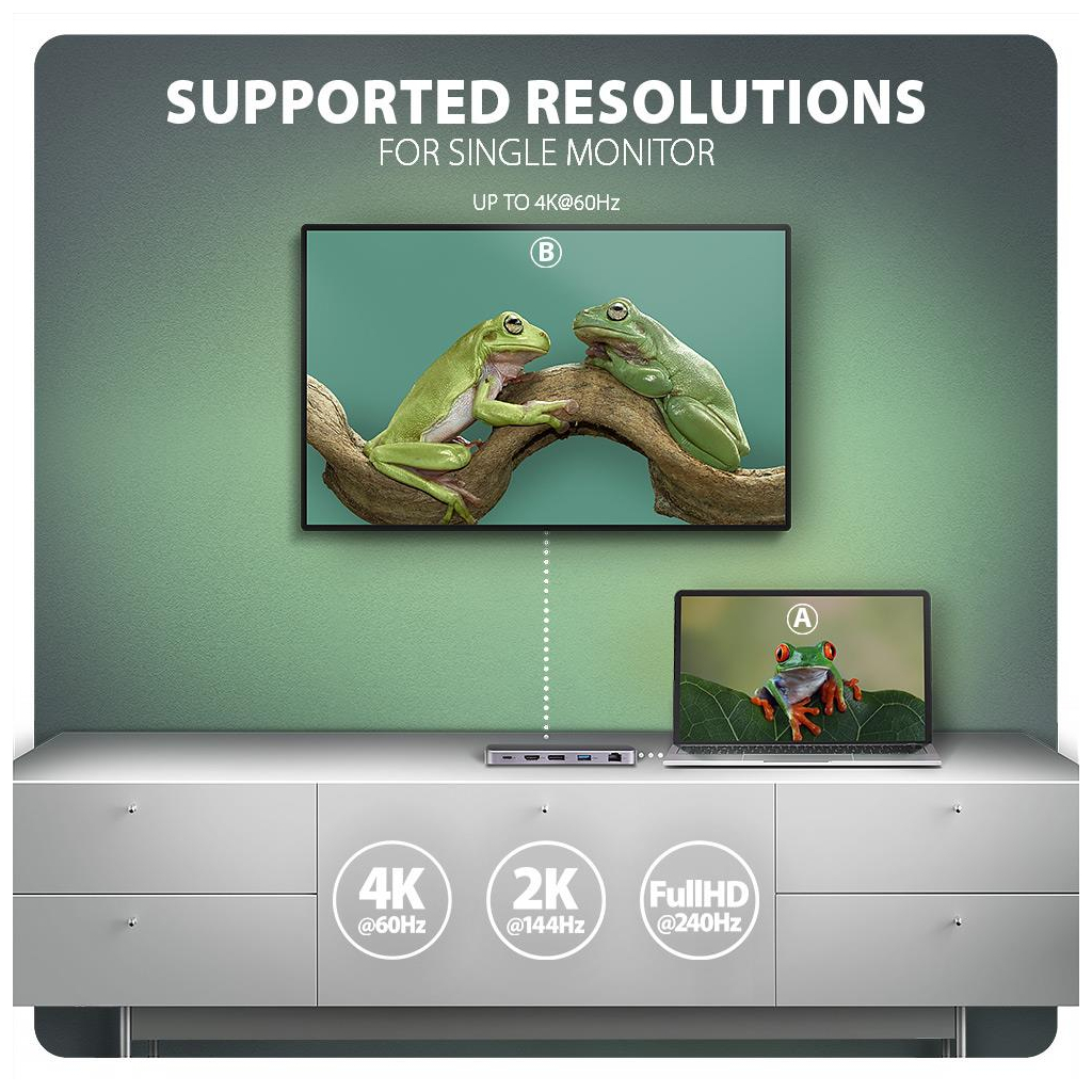 Концентратор AXAGON USB-C 12-in-1 HDMI + DisplayPort + RJ45 1000Mbps + PD100W aluminum gray (HMC-12GM2) - зображення 8