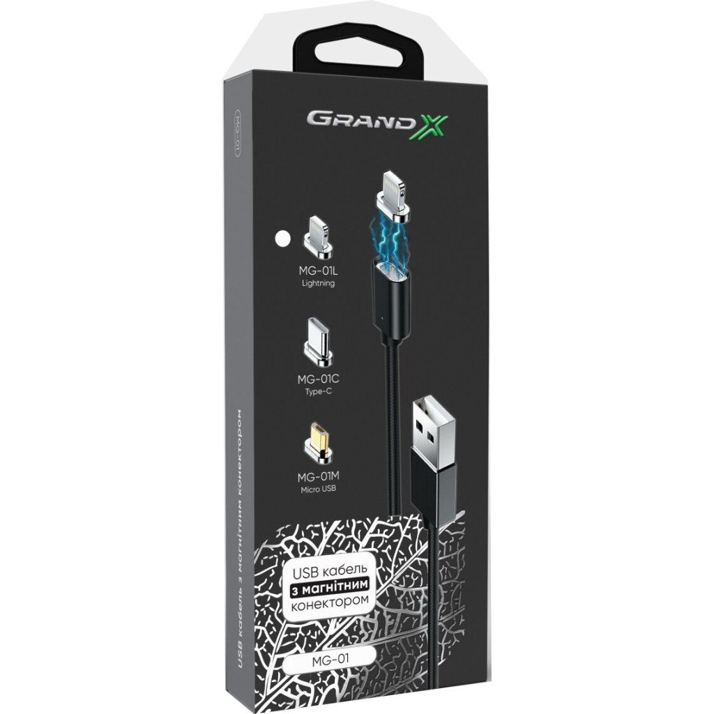Дата кабель USB 2.0 AM to Lightning 1.0m Magnet Grand-X (MG-01L) - зображення 6
