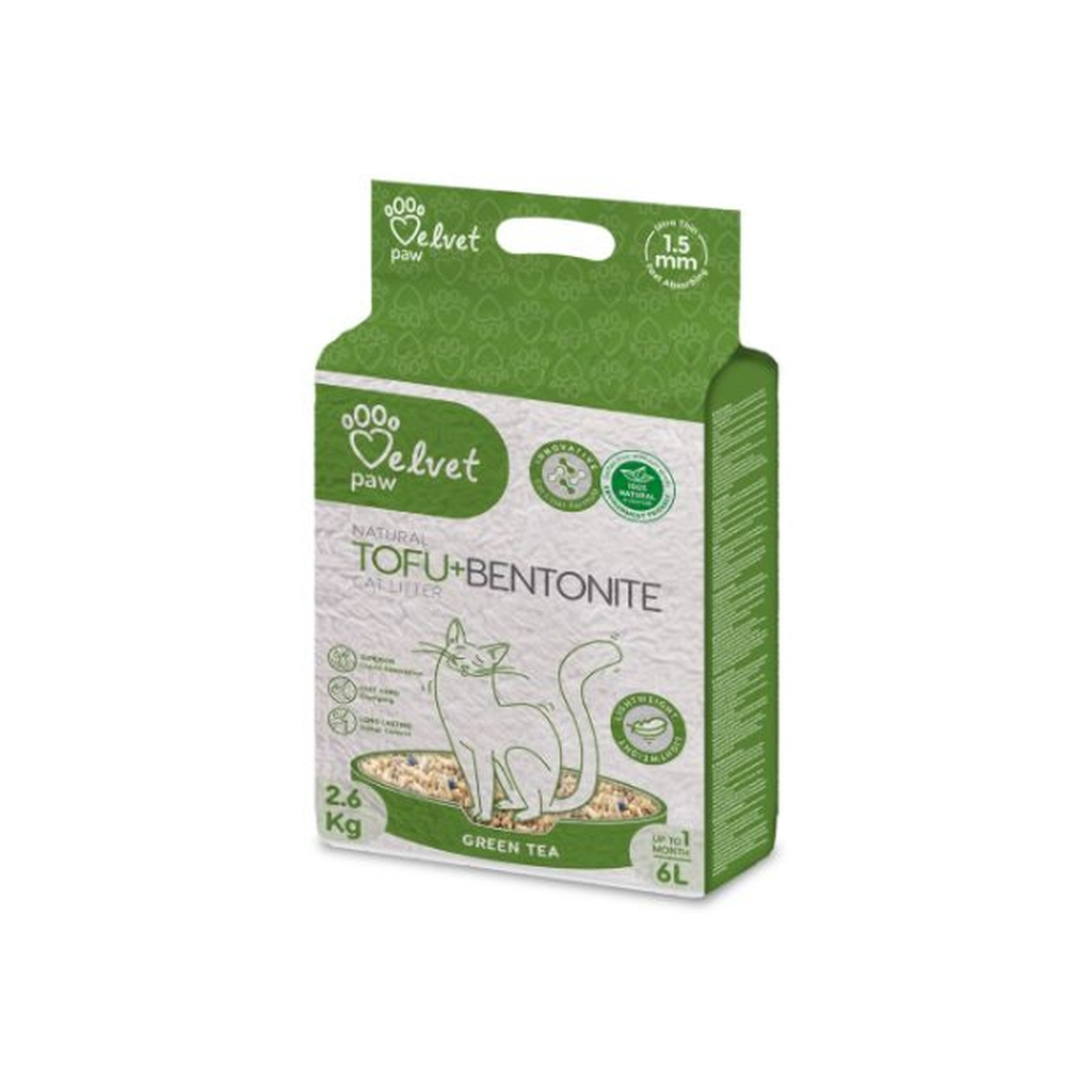 Наповнювач для туалету Velvet Paw TOFU з бентонітом та екстрактом зеленого чаю (1.5 мм) 2.6 кг (TOF70022) - изображение 1