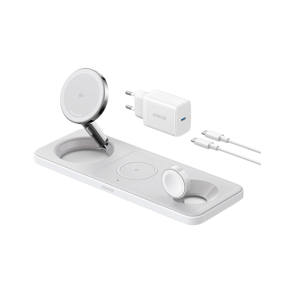 Зарядний пристрій Anker MagGo Wireless Charging Station 15W 3-in-1 Pad White (B25M1321) - зображення 6
