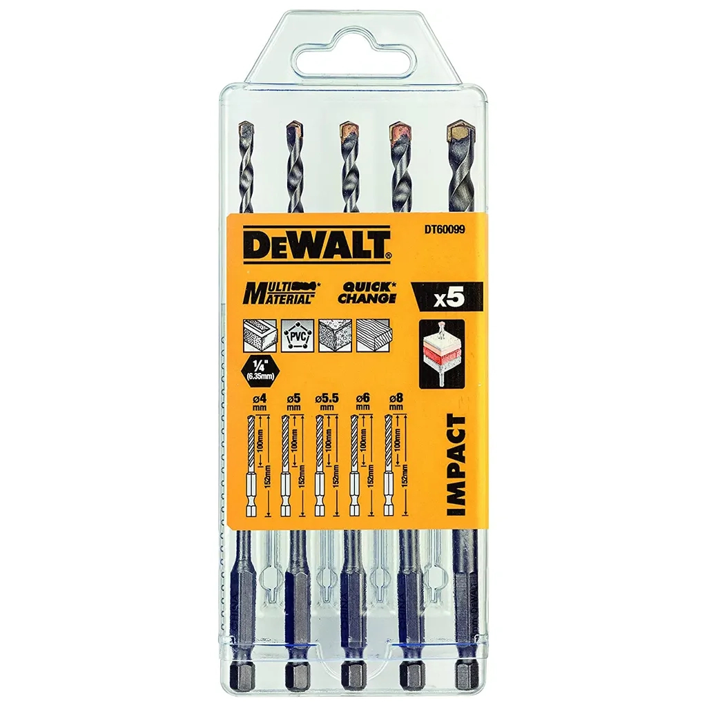 Набір свердл DeWALT универсальных MULTI MATERIAL IMPACT,5 шт, пластиковий кейс (DT60099) - изображение 1
