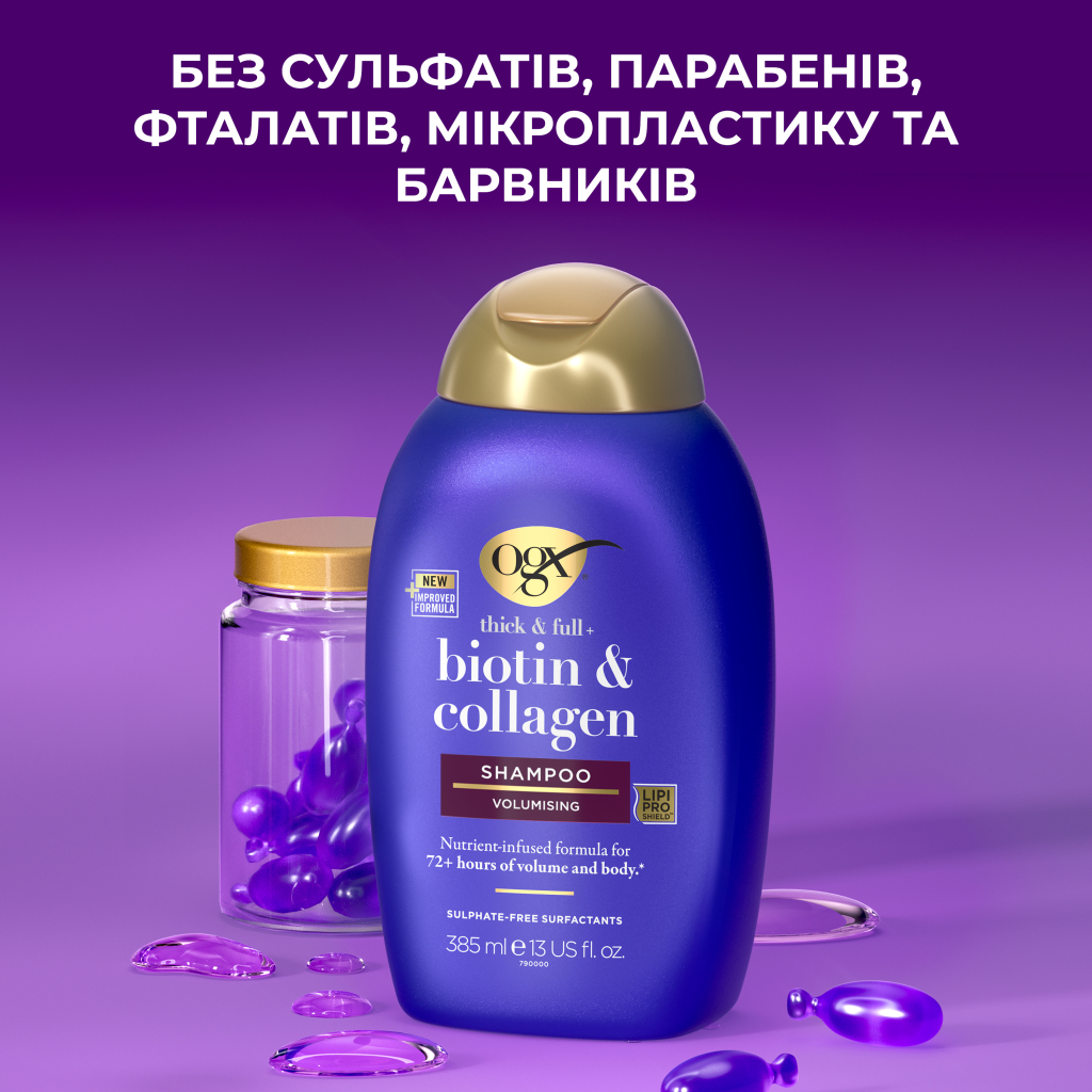 Шампунь OGX Biotin&Collagen для позбавлених об'єму, тонк. волосся 385 мл (0022796976703) - зображення 11
