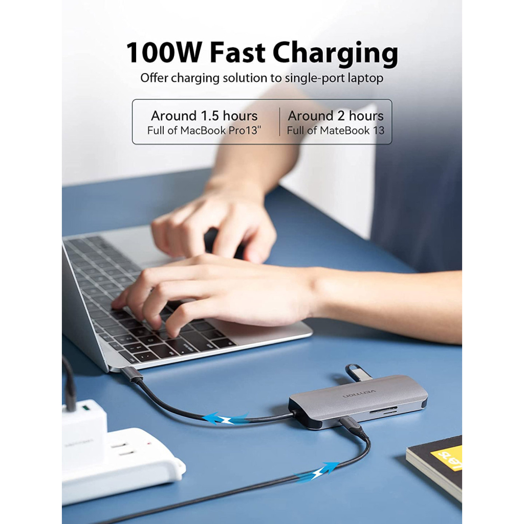 Концентратор Vention USB-C to HDMI/3xUSB 3.0/SD/TF/PD Aluminum Alloy 0.15m gray (TOJHB) - зображення 4