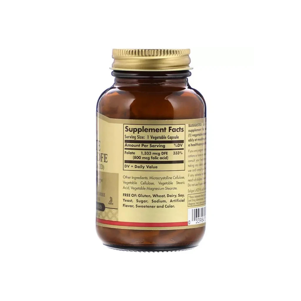 Вітамін Solgar Фолієва Кислота (В9), Folic Acid, 800 мкг, 250 рослинних капсул (SOL-01092) - зображення 2