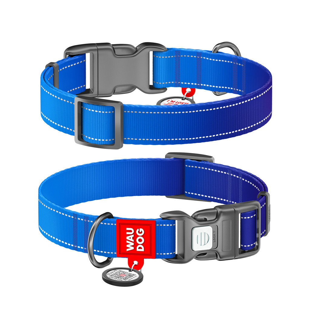 Нашийник для тварин WAUDOG Nylon Mono з QR паспортом, пластиковий фастекс M синій (521012) - зображення 2