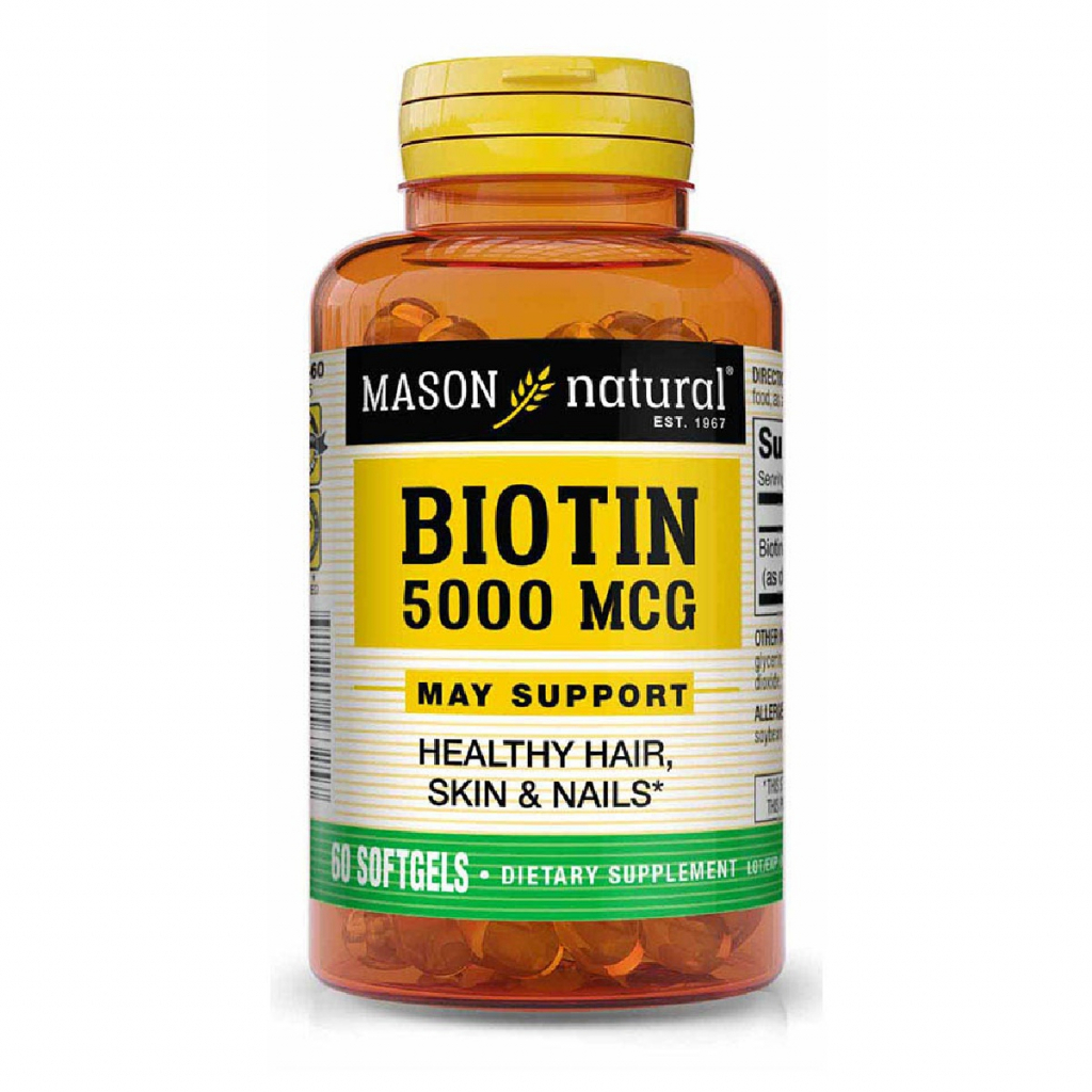 Вітамін Mason Natural Біотин 5000 мкг, Biotin, 60 гелевих капсул (MAV16325) - зображення 1