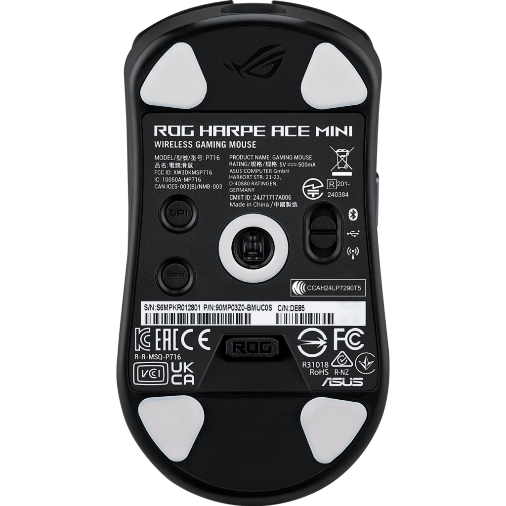 Мишка ASUS ROG Harpe Ace Mini Wireless/Bluetooth/USB Black (90MP03Z0-BMUA00) - зображення 7