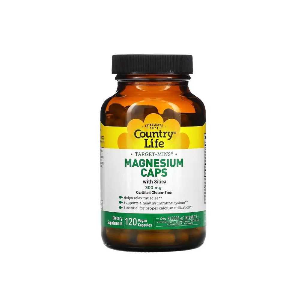 Мінерали Country Life Магній з кремнієм, 300 мг, Target-Mins, Magnesium Caps with Silica, 120 вегет. (CLF-02475) - изображение 1