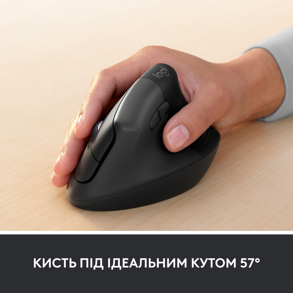 Мишка Logitech Lift Vertical Ergonomic Wireless/Bluetooth for Business Graphite (910-006494) - зображення 4