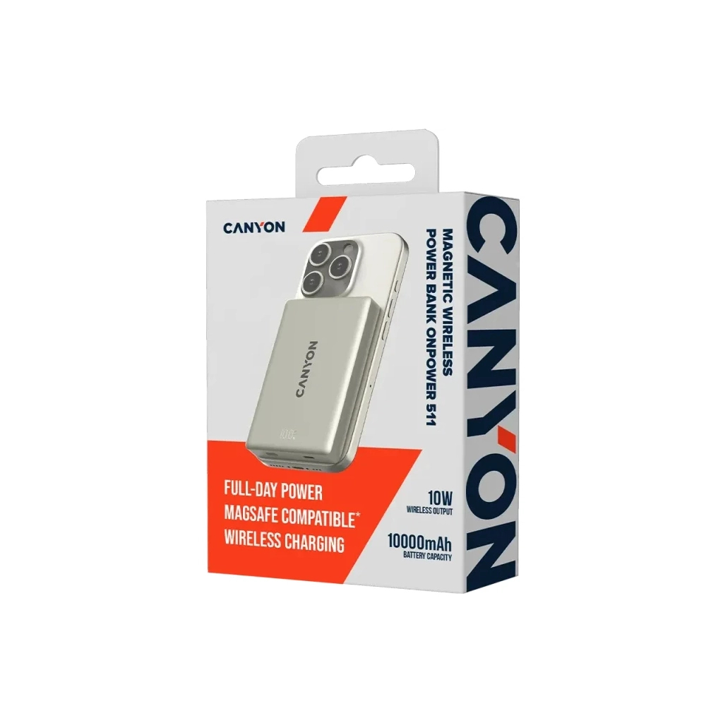 Батарея універсальна Canyon 10000mAh OnPower 511 PD20W Magnetic wireless MagSafe Grey (CNS-CPB511G) - изображение 5