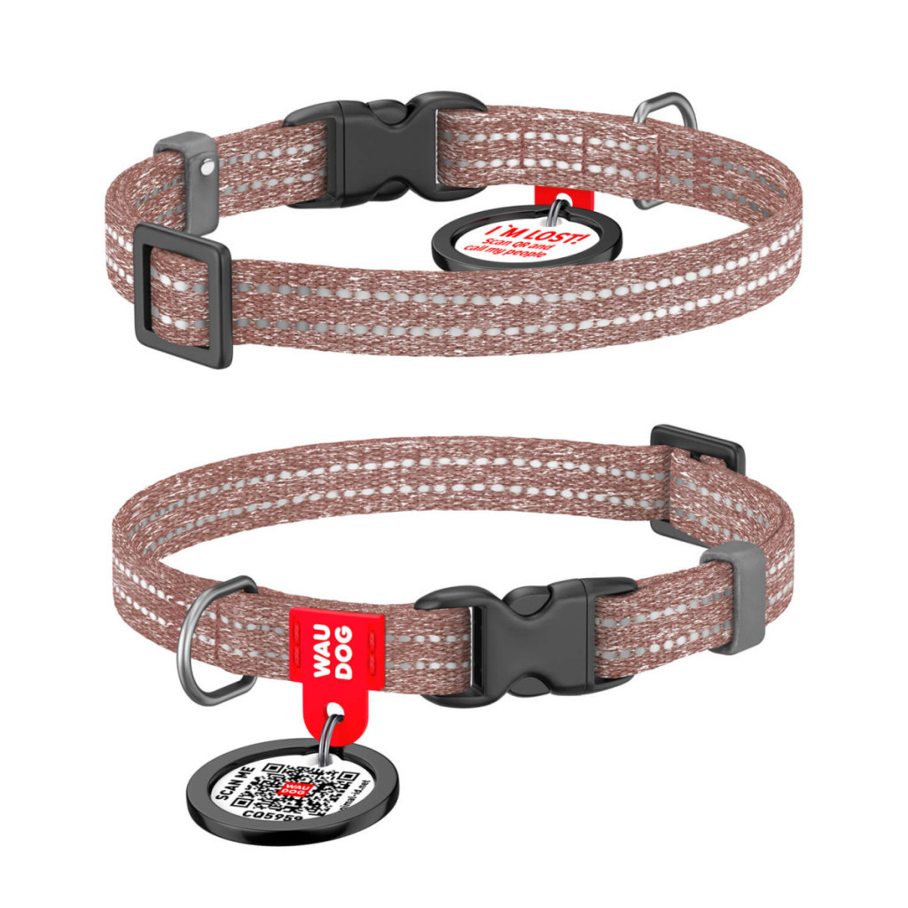 Нашийник для тварин WAUDOG Re-cotton з QR паспортом для котів та дрібних порід собак XS коричневий (16406) - зображення 1