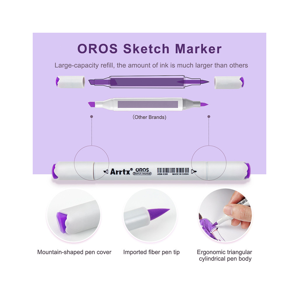 Художній маркер Arrtx спиртові Oros ASM-03-ACS1-02 12 кольорів (LC302789) - picture 3