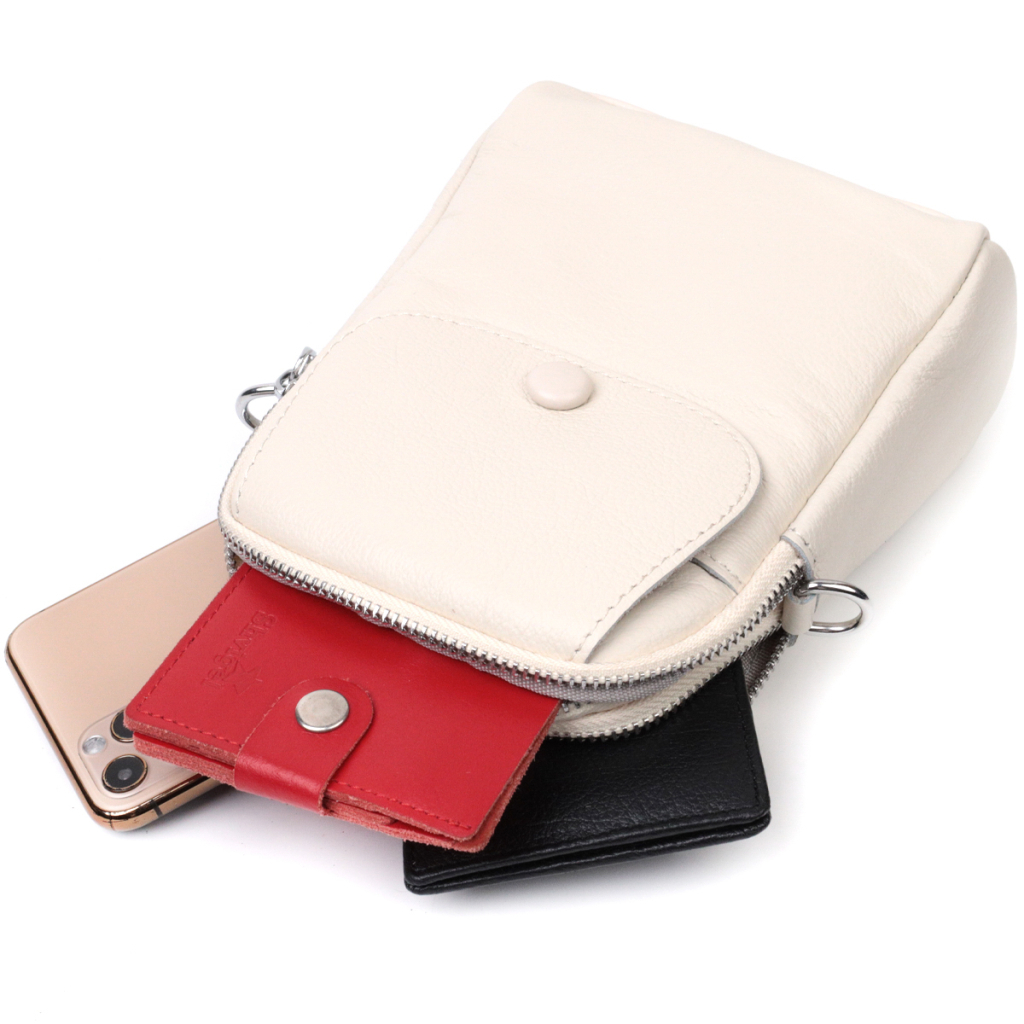 Сумка Vintage Жіноча невелика вертикальна на два відділення з натуральної шкіри Біла (22401) - зображення 7