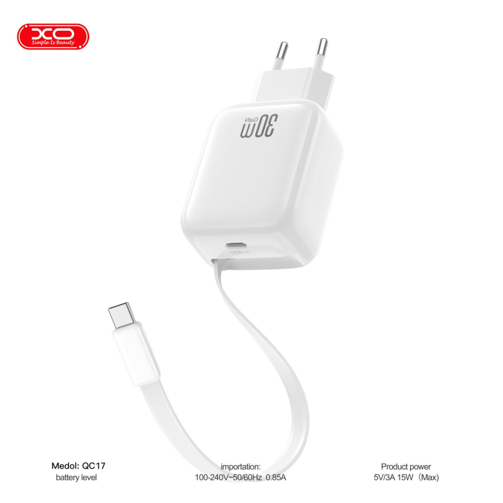 Зарядний пристрій XO 1xUSB-C PD30W GaN + cable USB-C to USB-C (XO-QC17) - зображення 3